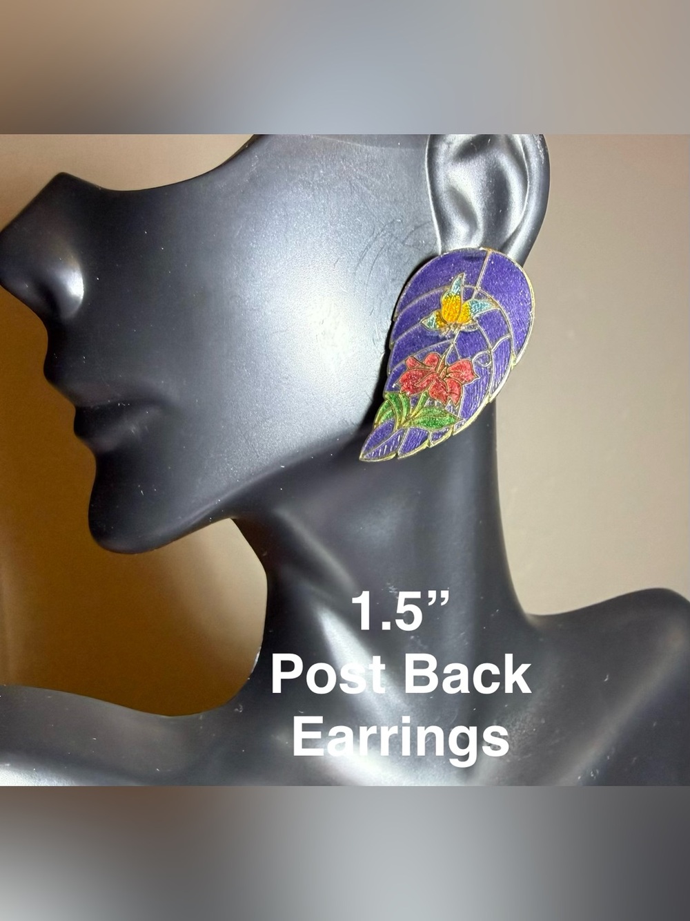 Floral Stained-Glass Style Purple Post-Back Earrings